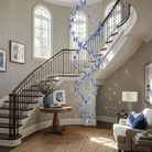 Elyndra LED K9 Crystal Column Chandelier - Dia 15.7″ × H 98.4″BlueWarm LightBlushlighting