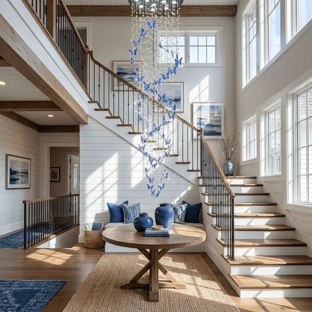 Elyndra LED K9 Crystal Column Chandelier - Dia 15.7″ × H 98.4″BlueWarm LightBlushlighting