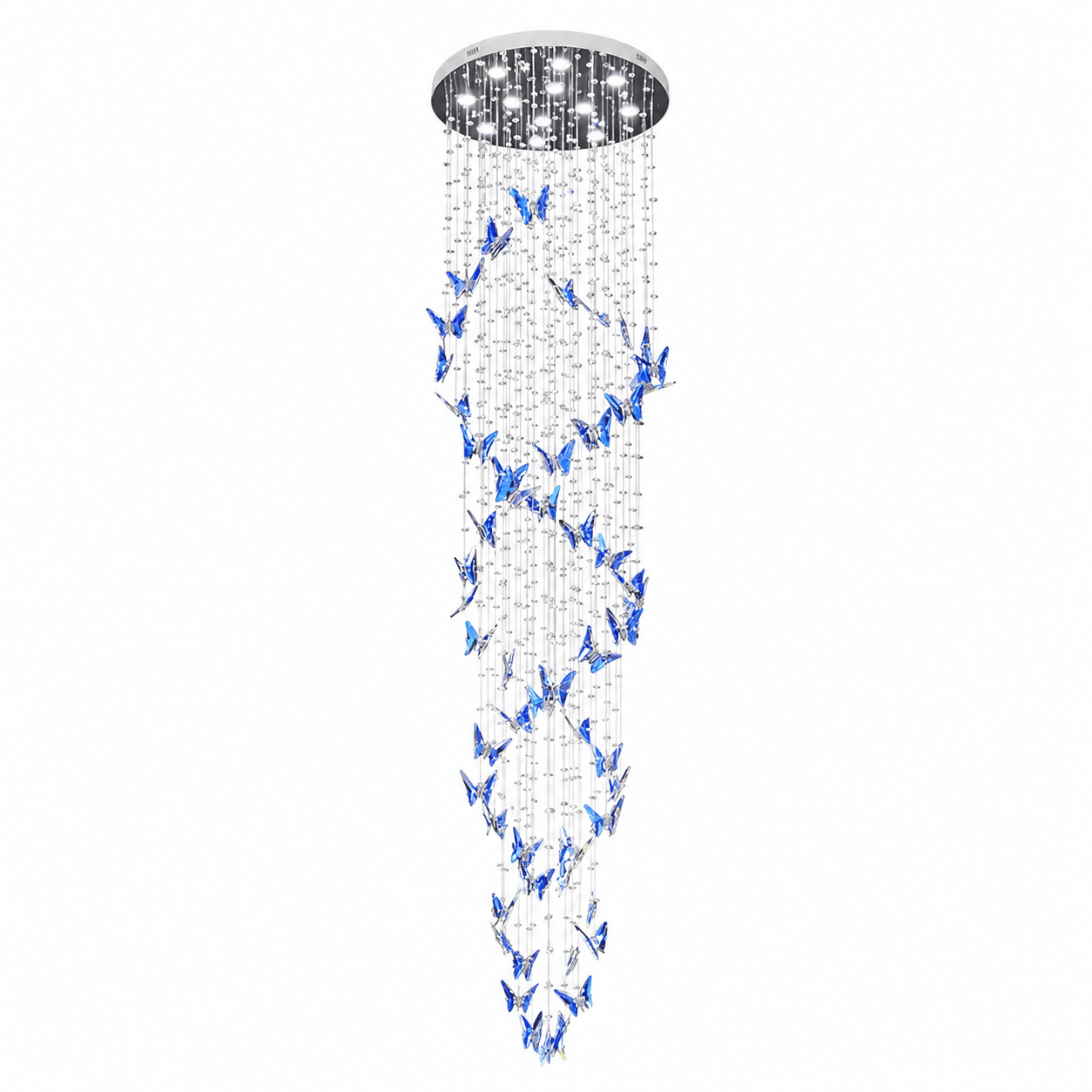 Elyndra LED K9 Crystal Column Chandelier - Dia 15.7″ × H 98.4″BlueWarm LightBlushlighting