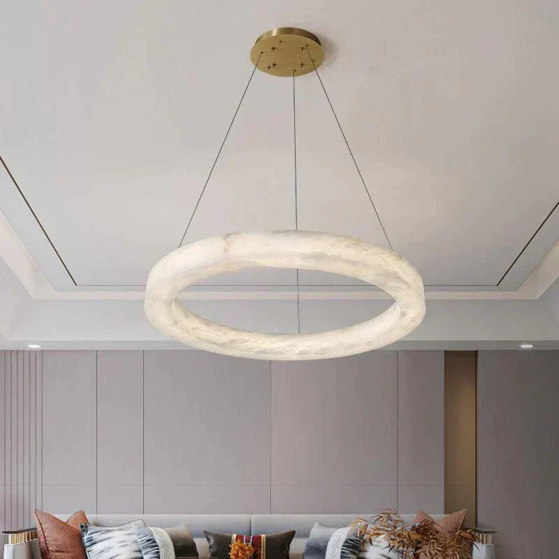 Emerald Real Alabaster Ring Chandelier, Modern Circular Chandelier Chandelier Kevin Studio Inc   
