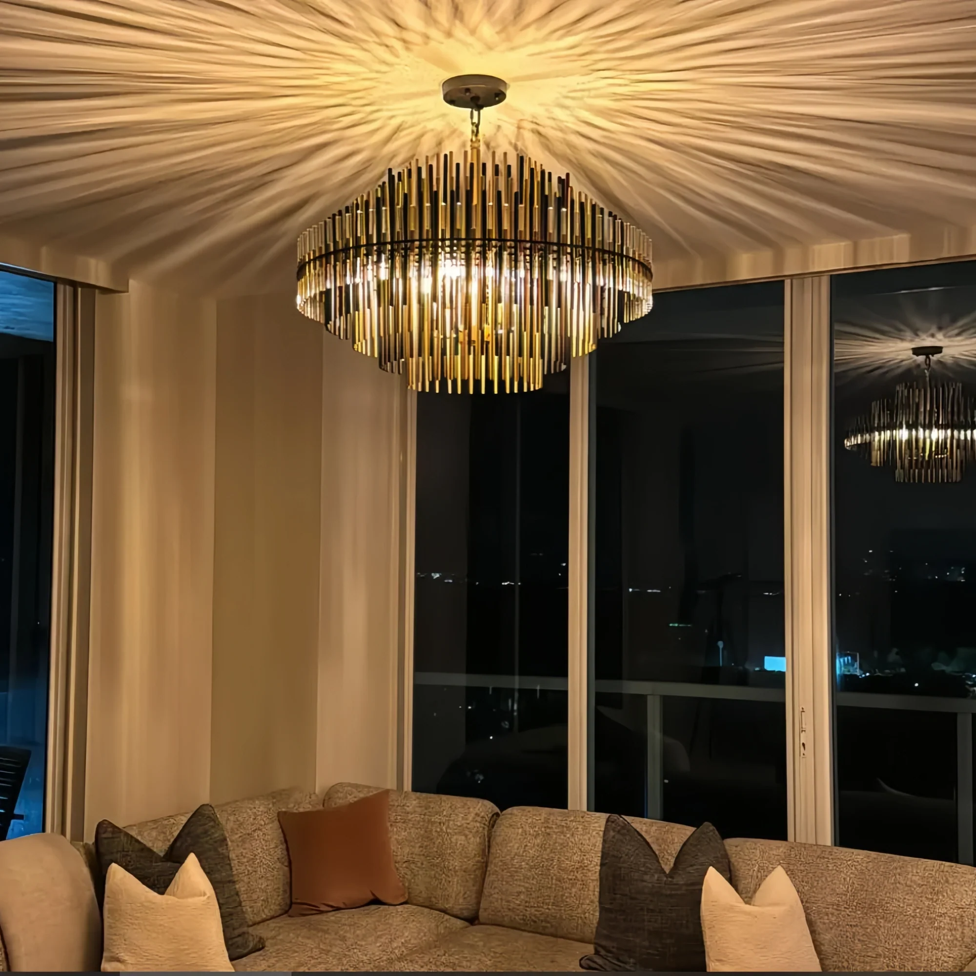 Emila Sculpture Brass Round Chandelier 24" 32" 42"-