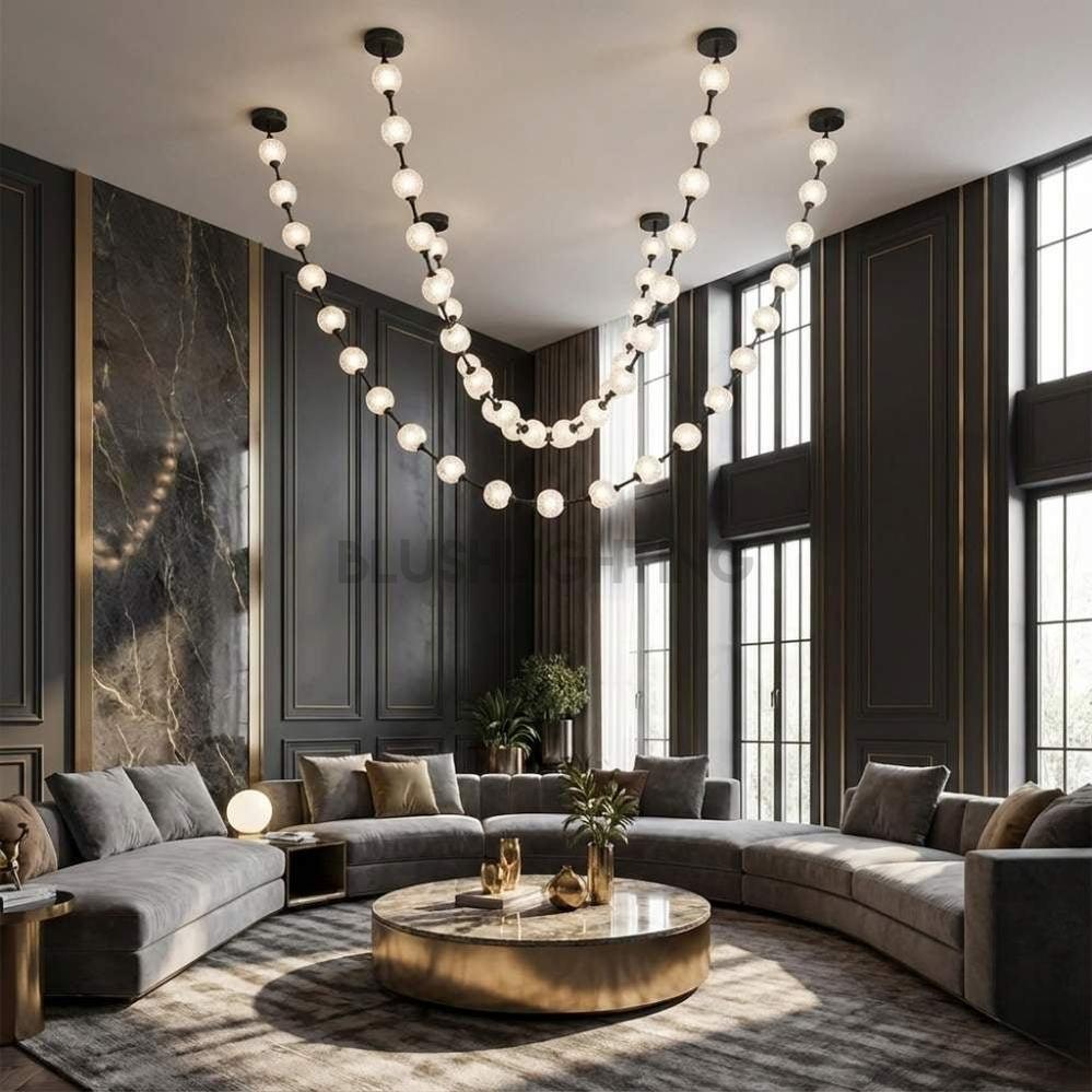 Esle Modern Pearl Necklace Chandelier - Black17 lightBlushlighting