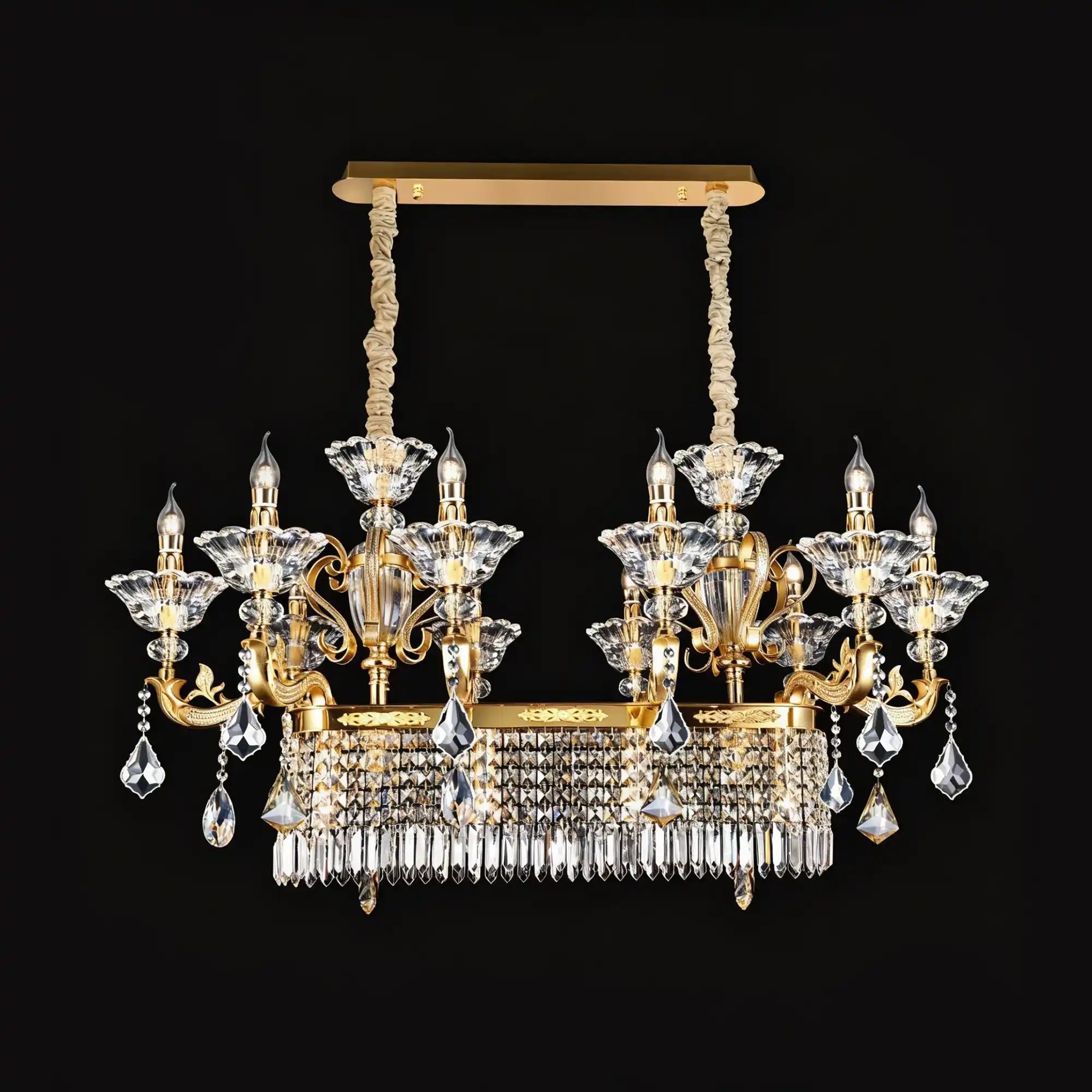 Eternal Baroque Revival Chandelier Series with Diamond - Inspired Crystal - Studded Light Arms - 13 Lights/Rectangular/L48.03"*W23.62"*H33.46"(L122cm*W60cm*H85cm)Warm LightBlushlighting