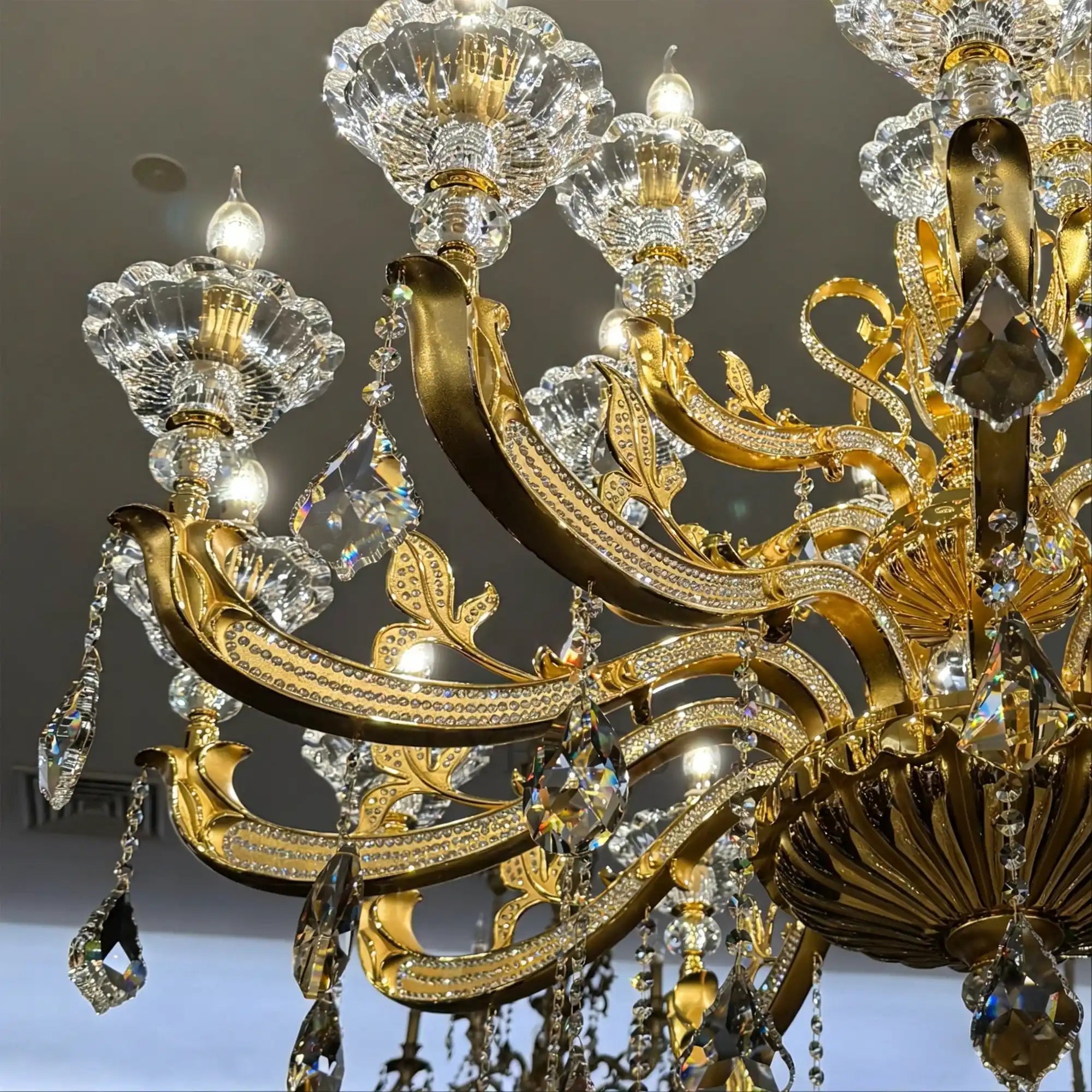 Eternal Baroque Revival Chandelier Series with Diamond - Inspired Crystal - Studded Light Arms - 48 Lights/D77.17"*H109.45"(D196cm*H278cm)Warm LightBlushlighting