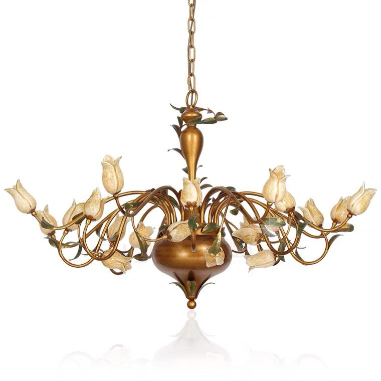 European Country Style Creative Beautiful Vintage Tulip Flower Chandelier for Dining Room Bedroom Living Room Kids Room - W32.28‘’*H19.69‘’/15 LightsWarm LightBlushlighting