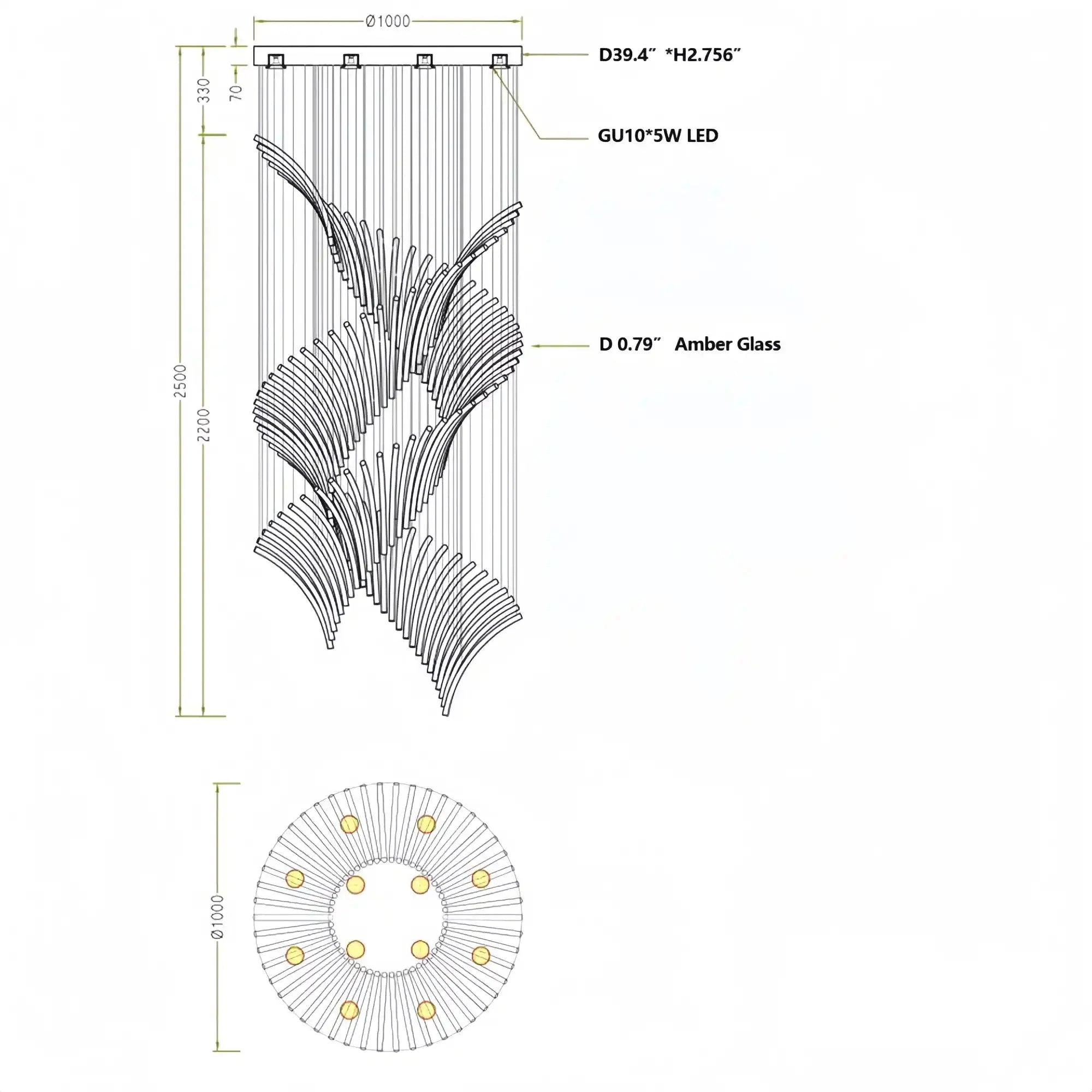 European Style Spiral Glass Chandelier for Staircase/Foyer/Hotel/Villa - Blushlighting