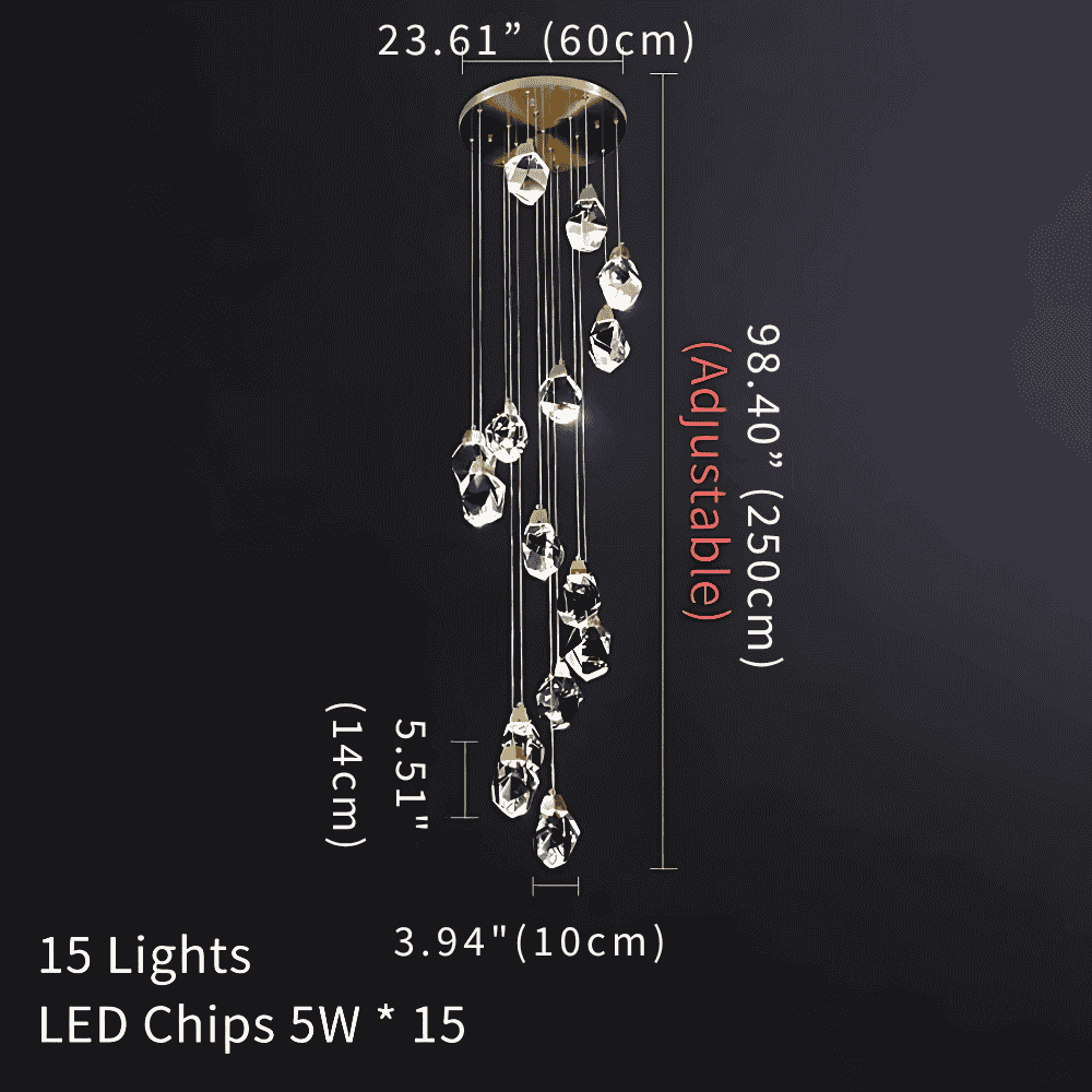 Eve Modern Crystal Chandelier for Staircase - Gold1Cool Light(6000K)Blushlighting