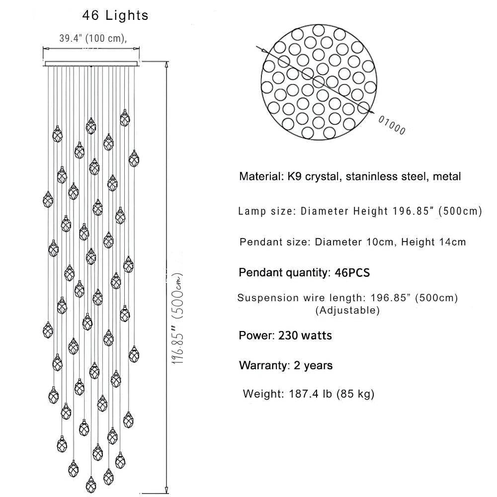 Eve Modern Crystal Chandelier for Staircase - Gold1Cool Light(6000K)Blushlighting