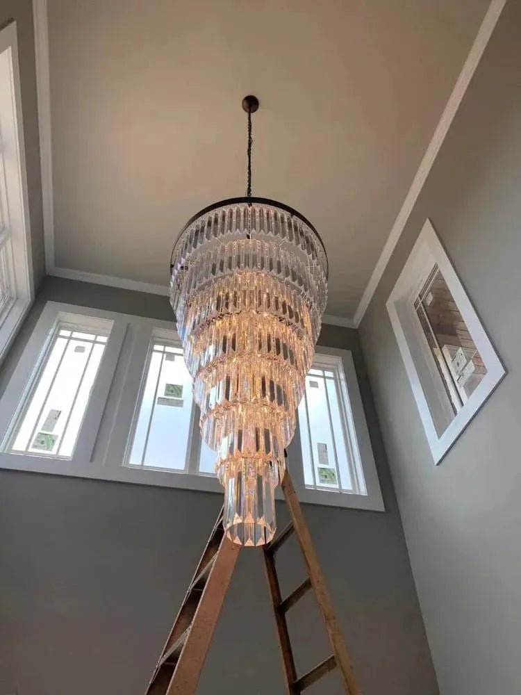 Extra Large 7 - Tier Luxury Crystal Chandelier in Black/Coffee/Gold/Chrome Finish Color - 7 - Tier / D35.5"*H71"BlackWarm LightBlushlighting
