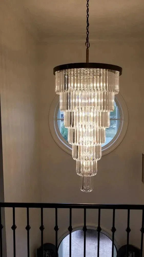 Extra Large 7 - Tier Luxury Crystal Chandelier in Black/Coffee/Gold/Chrome Finish Color - 7 - Tier / D35.5"*H71"BlackWarm LightBlushlighting