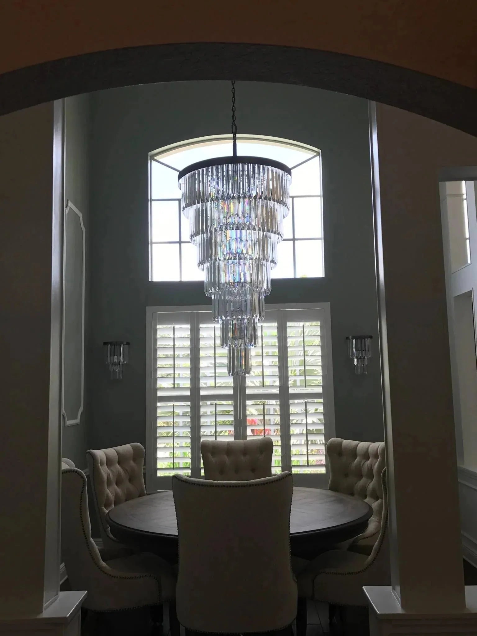 Extra Large 7 - Tier Luxury Crystal Chandelier in Black/Coffee/Gold/Chrome Finish Color - 7 - Tier / D35.5"*H71"BlackWarm LightBlushlighting