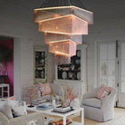 Extra Large Art Multi - tier Aluminum Chain Tassel Chandelier for High - Ceiling Room - L31.5"*W31.5"H63.0"PinkWarm LightBlushlighting