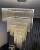Extra Large Art Multi - tier Aluminum Chain Tassel Chandelier for High - Ceiling Room - L47.2"*W47.2"H78.7"ChromeWhite LightBlushlighting