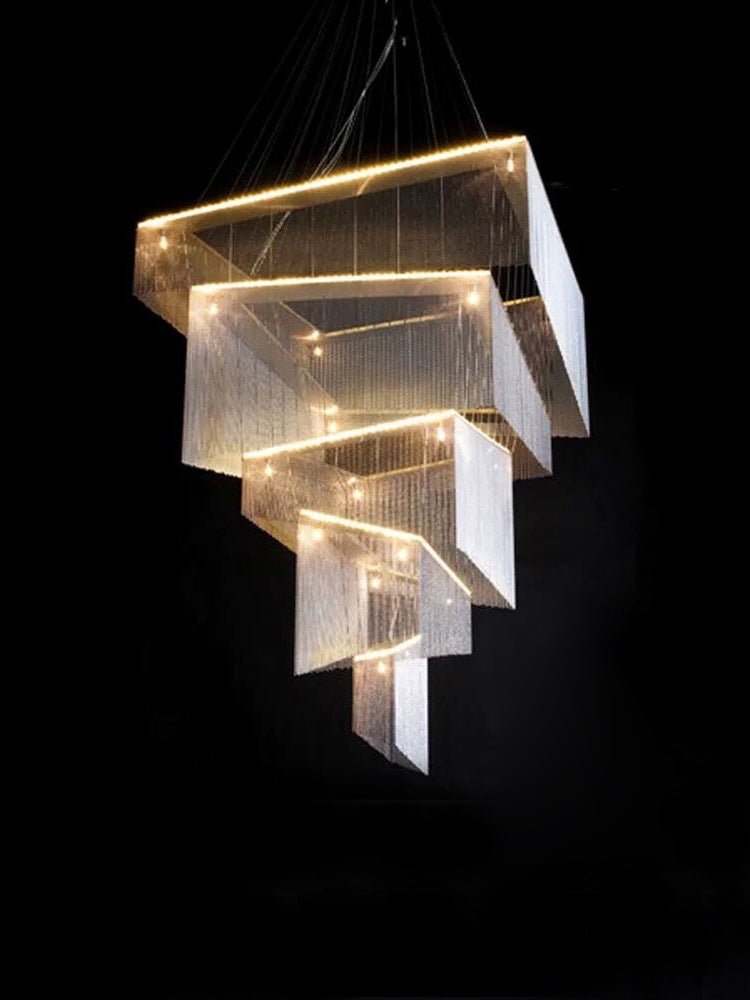 Extra Large Art Multi - tier Aluminum Chain Tassel Chandelier for High - Ceiling Room - L47.2"*W47.2"H78.7"ChromeWarm LightBlushlighting