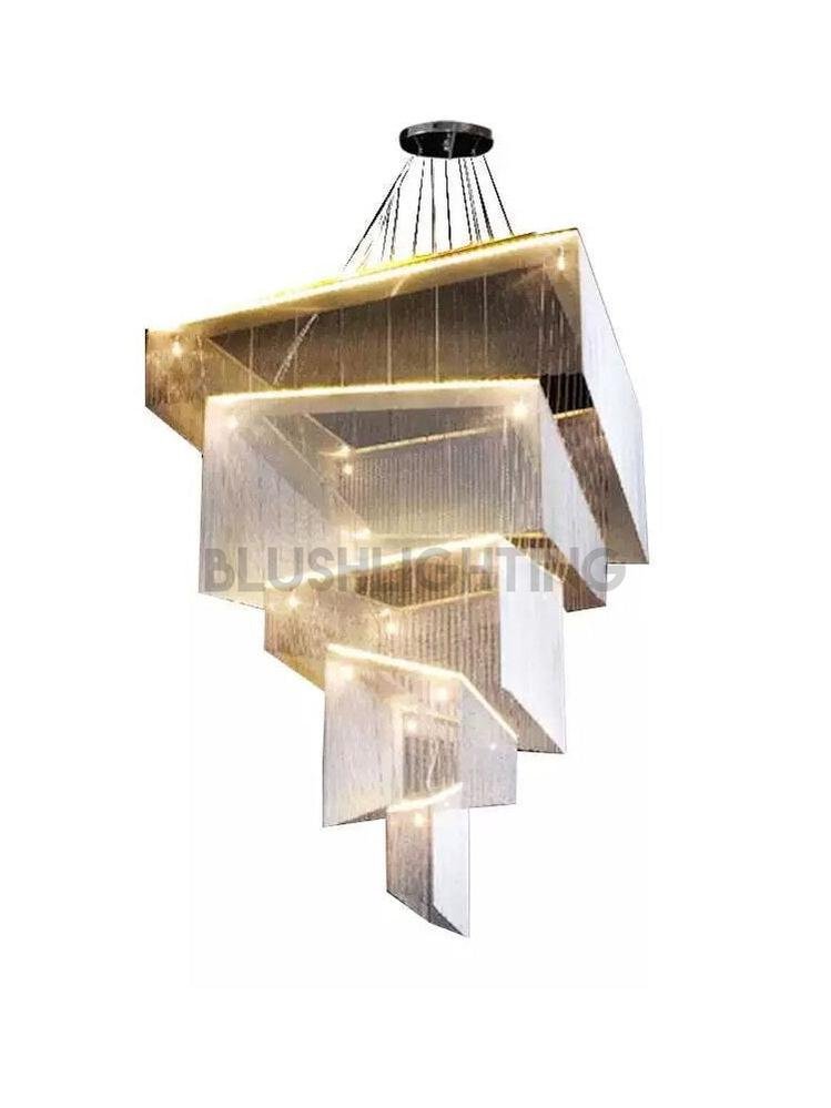 Extra Large Art Multi - tier Aluminum Chain Tassel Chandelier for High - Ceiling Room - L31.5"*W31.5"H63.0"PinkWarm LightBlushlighting