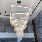 Extra Large Art Multi - tier Aluminum Chain Tassel Chandelier for High - Ceiling Room - L31.5"*W31.5"H63.0"ChromeWhite LightBlushlighting