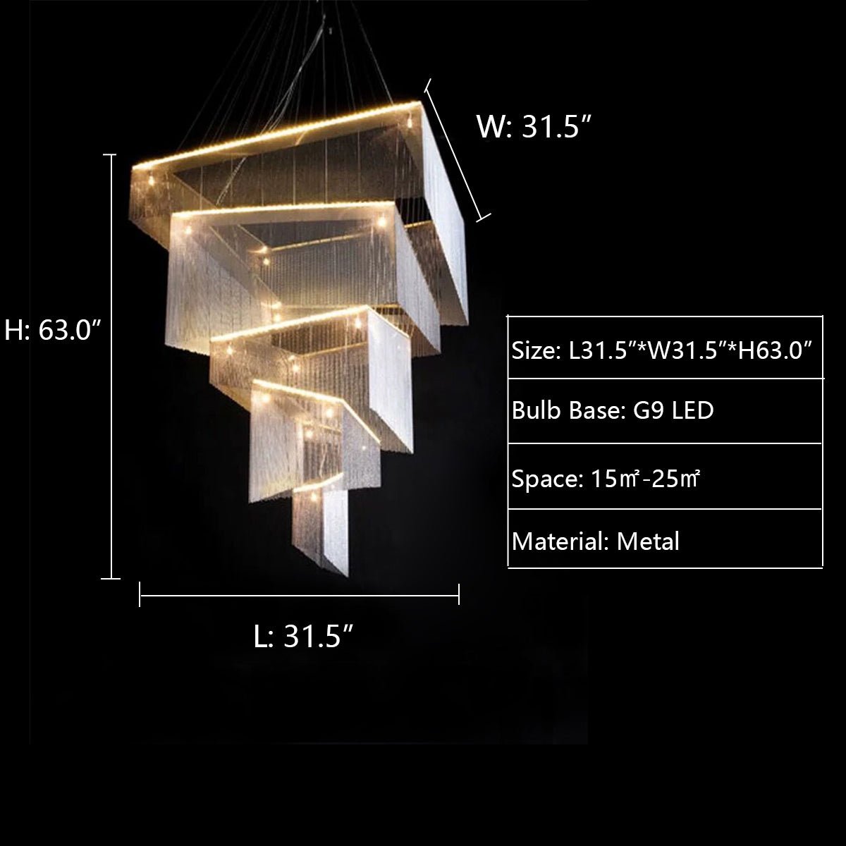 Extra Large Art Multi - tier Aluminum Chain Tassel Chandelier for High - Ceiling Room - L47.2"*W47.2"H78.7"ChromeWhite LightBlushlighting