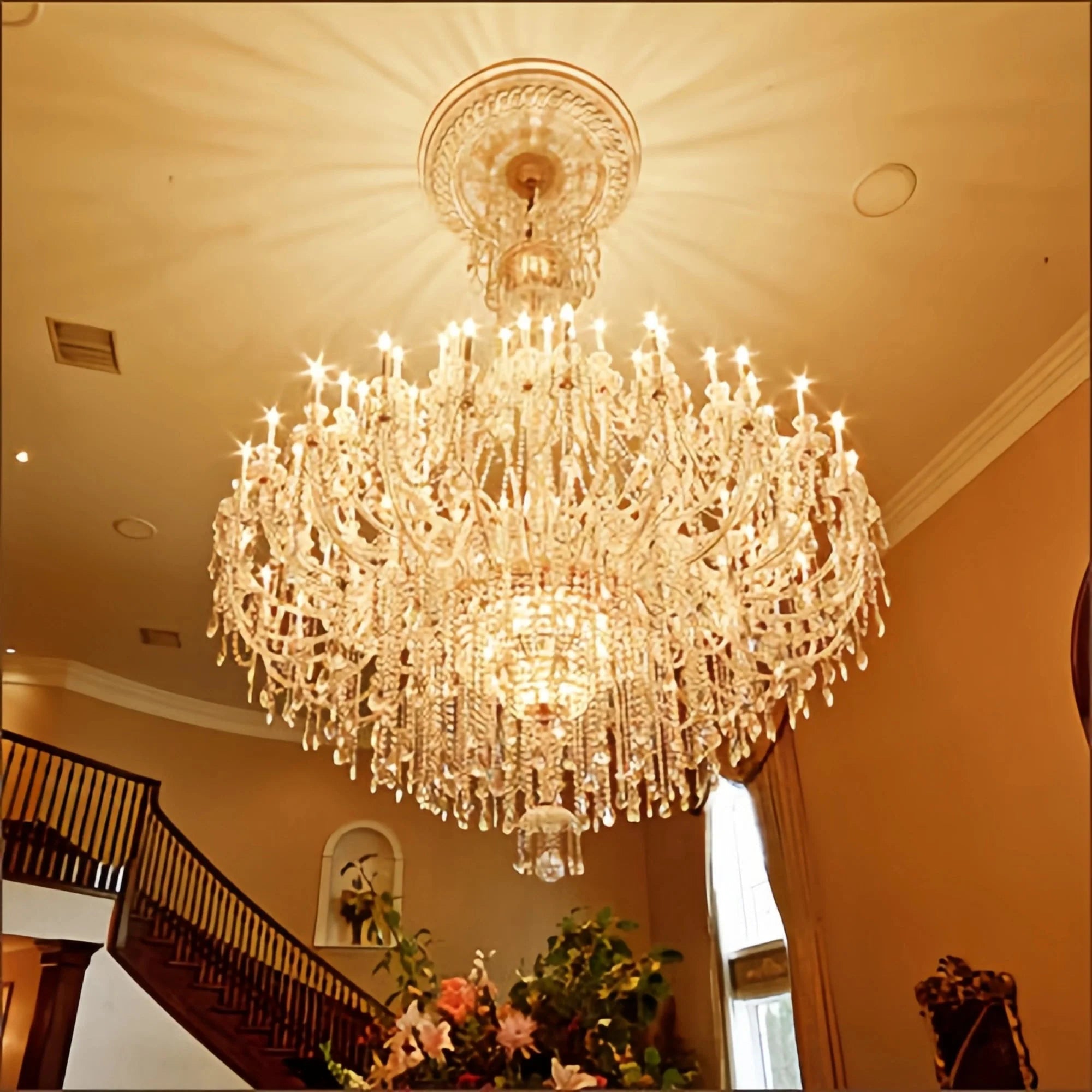Extra Large Classic Traditional Crystal Chandelier 60/72/90 Lights for Showroom, Foyer , Wedding Hall - 60 Lights:D70.9"*H86.6"Warm LightBlushlighting