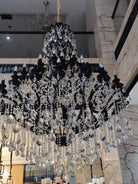 Extra Large Crystal Candle Chandelier in Black Finish for Living Room/Foyer/Staircase/Hotel - 50 Lights / D59.1"*H70.86"Warm LightBlushlighting