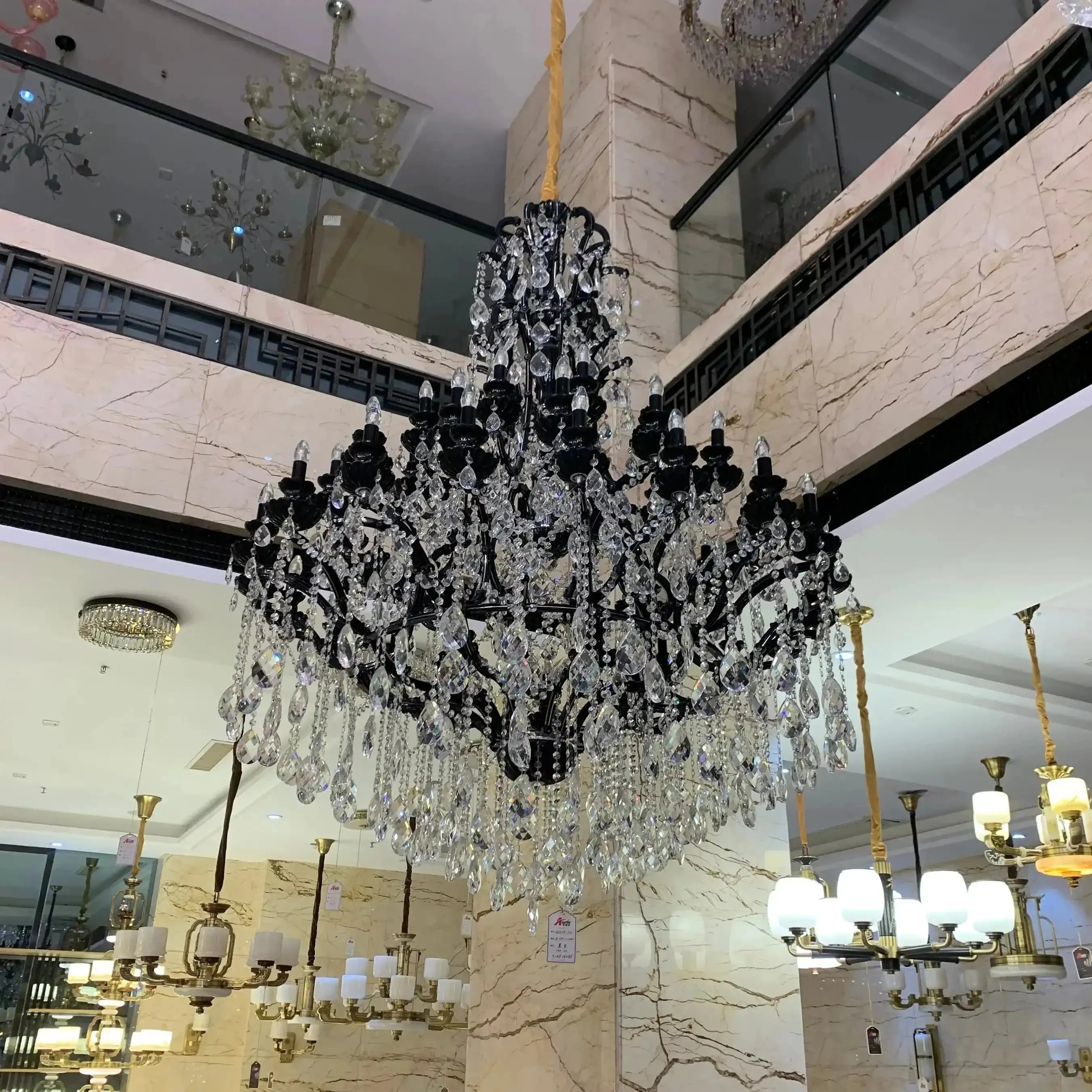 Extra Large Crystal Candle Chandelier in Black Finish for Living Room/Foyer/Staircase/Hotel - 50 Lights / D59.1"*H70.86"Warm LightBlushlighting