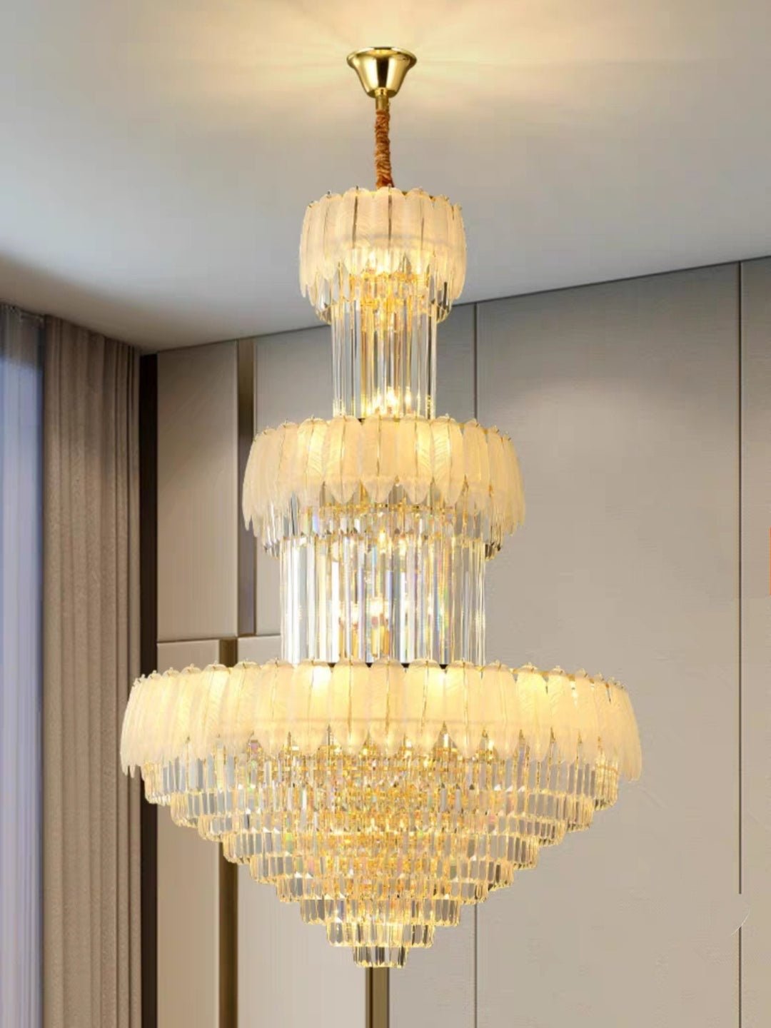 Extra Large Crystal Feather Style Chandelier Long Foyer Staircase Ceiling Lighting Fixture For Living Room - D39.4"*H59.1"Blushlighting