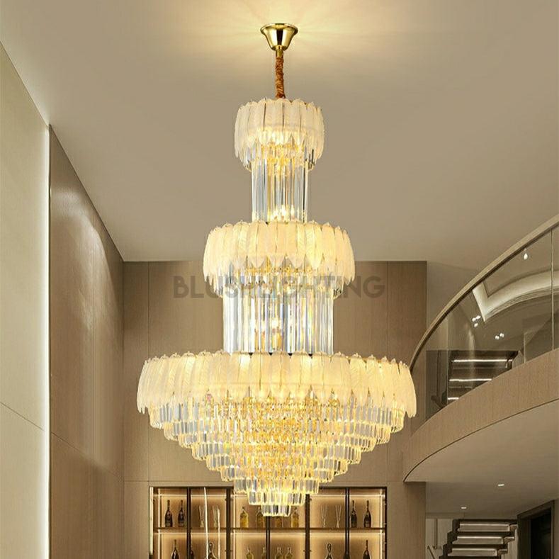 Extra Large Crystal Feather Style Chandelier Long Foyer Staircase Ceiling Lighting Fixture For Living Room - D39.4"*H59.1"Blushlighting