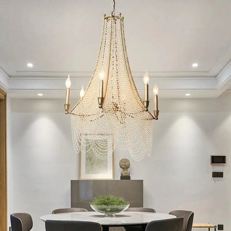 Extra Large European Crystal Beaded Chandelier Candle Light for Stairs / Duplex / Villa - 5 Lights: D20.5"*H25.6"Warm LightBlushlighting