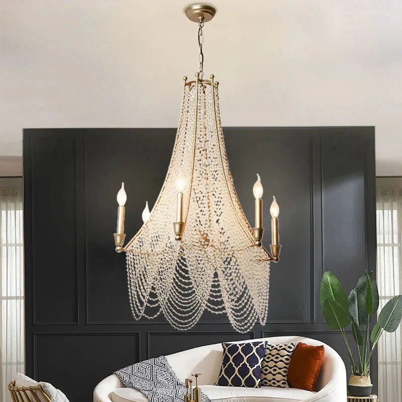 Extra Large European Crystal Beaded Chandelier Candle Light for Stairs / Duplex / Villa - 5 Lights: D20.5"*H25.6"Warm LightBlushlighting