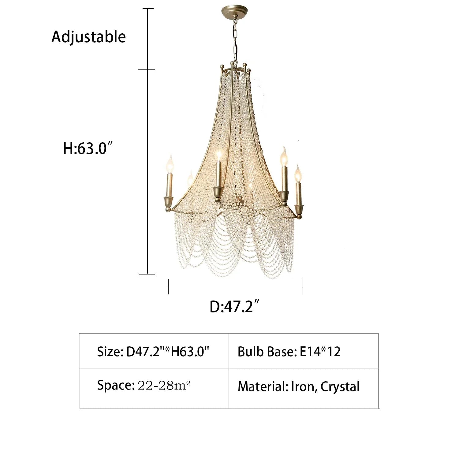 Extra Large European Crystal Beaded Chandelier Candle Light for Stairs / Duplex / Villa - 5 Lights: D20.5"*H25.6"Warm LightBlushlighting