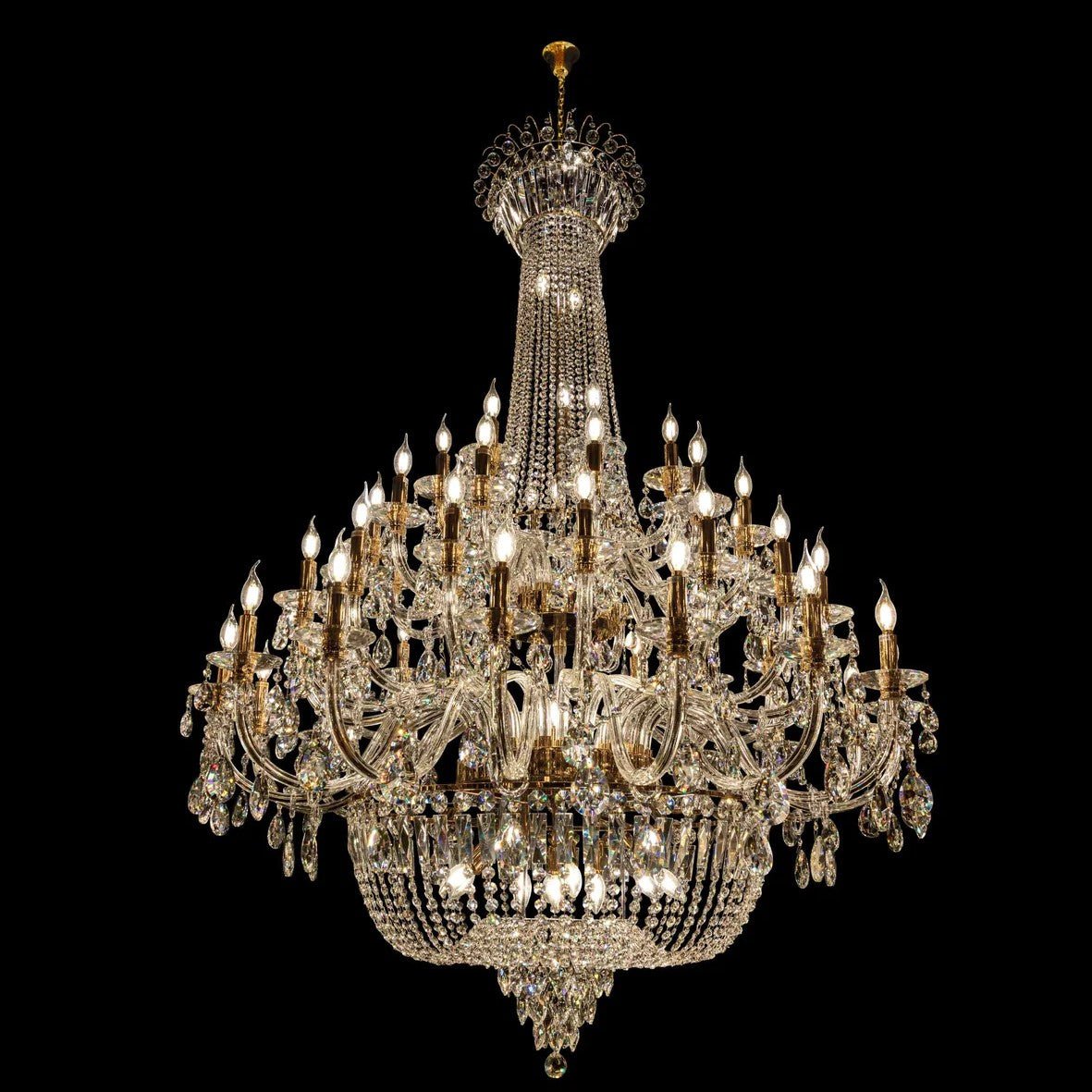 Extra Large European-style Multi-layers Candle Luxury Crystal Chandelier Gold Art Foyer/Staircase Decorative Light Fixture - 4 Layers /52+10 Lights/D57.1"*H78.7"(D145cm*H200cm)/120kgGoldWarm LightBlushlighting