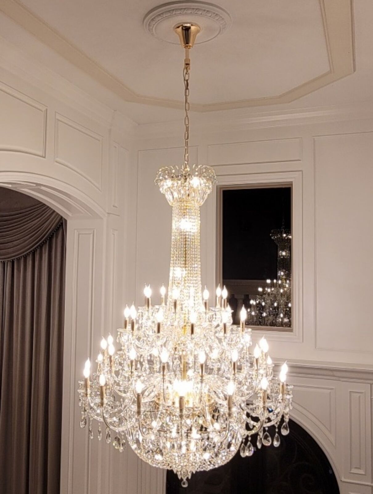 Extra Large European-style Multi-layers Candle Luxury Crystal Chandelier Gold Art Foyer/Staircase Decorative Light Fixture - 4 Layers /52+10 Lights/D57.1"*H78.7"(D145cm*H200cm)/120kgGoldWarm LightBlushlighting