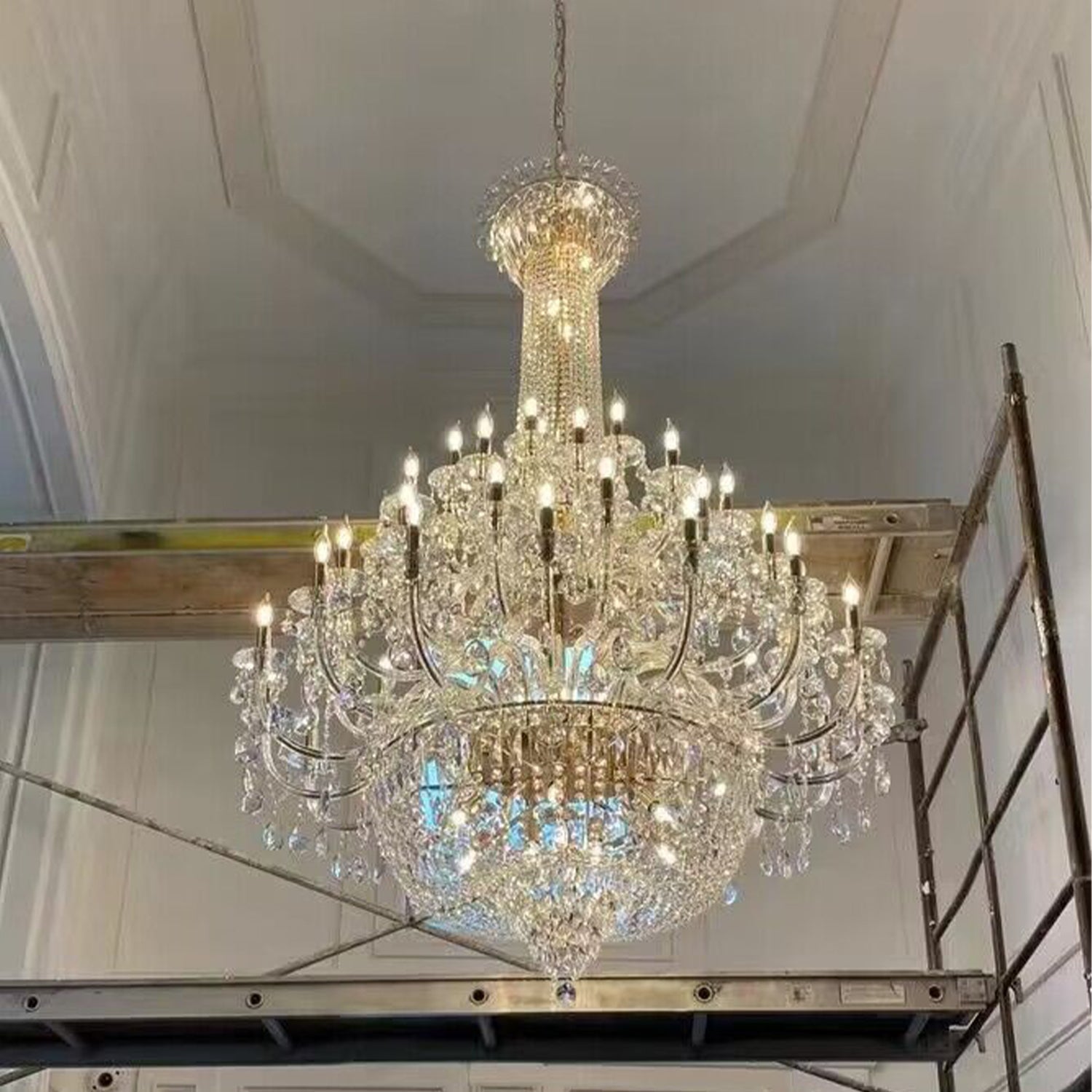 Extra Large European-style Multi-layers Candle Luxury Crystal Chandelier Gold Art Foyer/Staircase Decorative Light Fixture - 4 Layers /52+10 Lights/D57.1"*H78.7"(D145cm*H200cm)/120kgGoldWarm LightBlushlighting