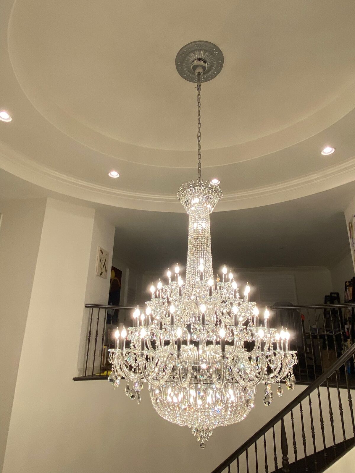 Extra Large European-style Multi-layers Candle Luxury Crystal Chandelier Gold Art Foyer/Staircase Decorative Light Fixture - 4 Layers /52+10 Lights/D57.1"*H78.7"(D145cm*H200cm)/120kgGoldWarm LightBlushlighting