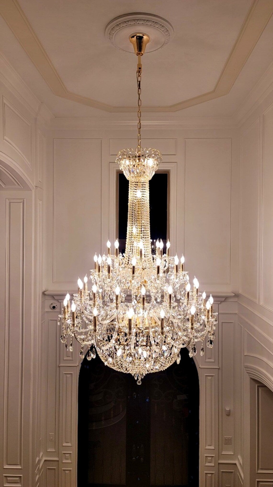Extra Large European-style Multi-layers Candle Luxury Crystal Chandelier Gold Art Foyer/Staircase Decorative Light Fixture - 4 Layers /52+10 Lights/D57.1"*H78.7"(D145cm*H200cm)/120kgGoldWarm LightBlushlighting