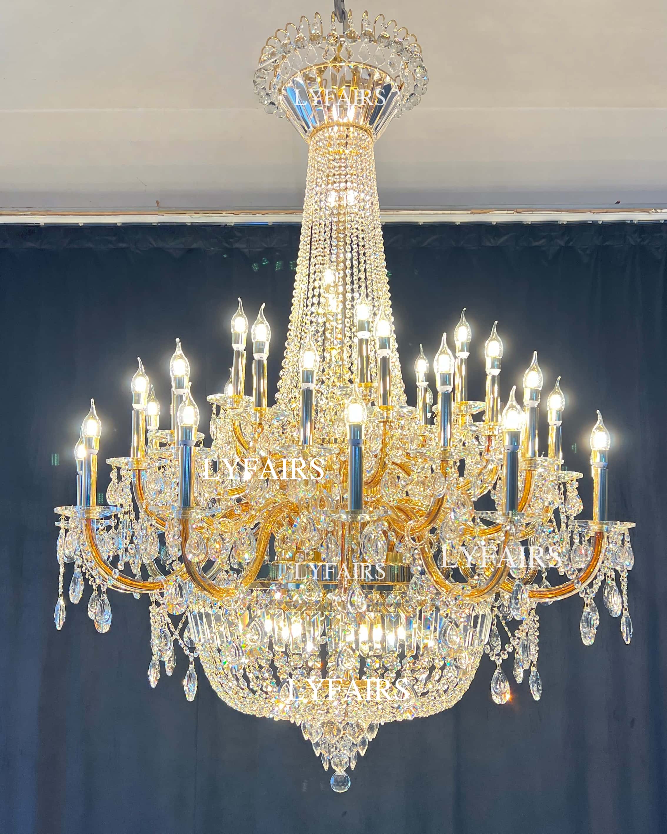 Extra Large European-style Multi-layers Candle Luxury Crystal Chandelier Gold Art Foyer/Staircase Decorative Light Fixture - 4 Layers /52+10 Lights/D57.1"*H78.7"(D145cm*H200cm)/120kgGoldWarm LightBlushlighting