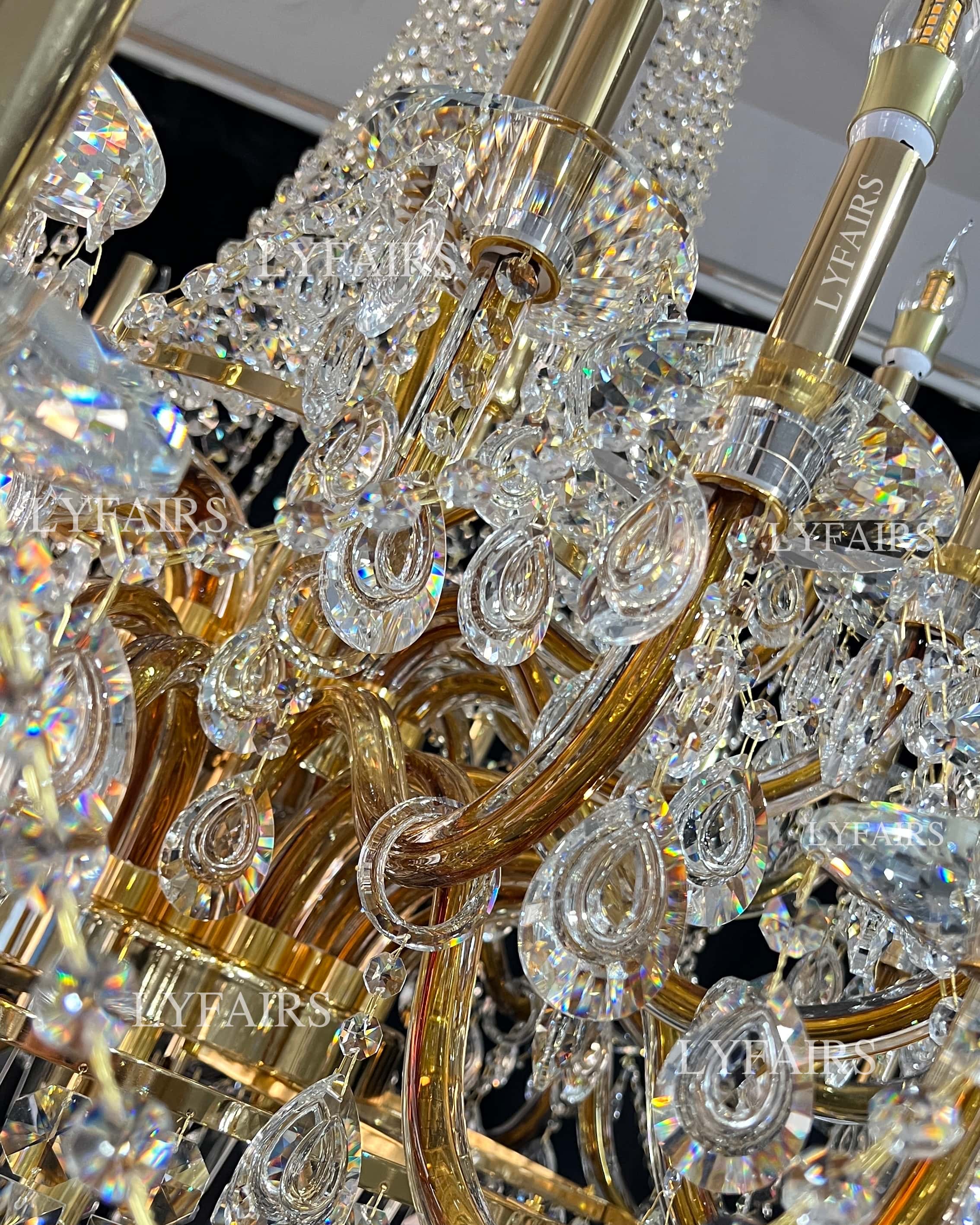 Extra Large European-style Multi-layers Candle Luxury Crystal Chandelier Gold Art Foyer/Staircase Decorative Light Fixture - 4 Layers /52+10 Lights/D57.1"*H78.7"(D145cm*H200cm)/120kgGoldWarm LightBlushlighting
