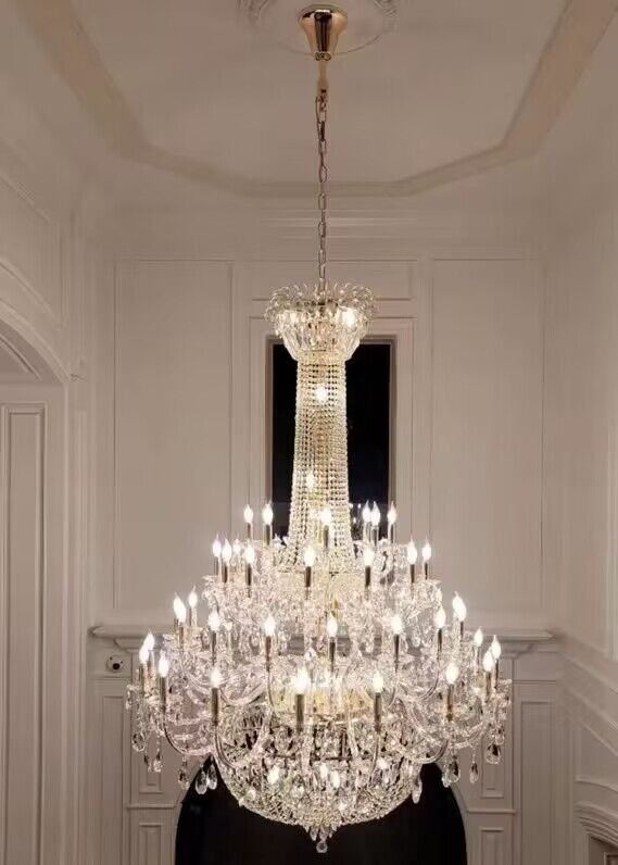 Extra Large European-style Multi-layers Candle Luxury Crystal Chandelier Gold Art Foyer/Staircase Decorative Light Fixture - 4 Layers /52+10 Lights/D57.1"*H78.7"(D145cm*H200cm)/120kgGoldWarm LightBlushlighting