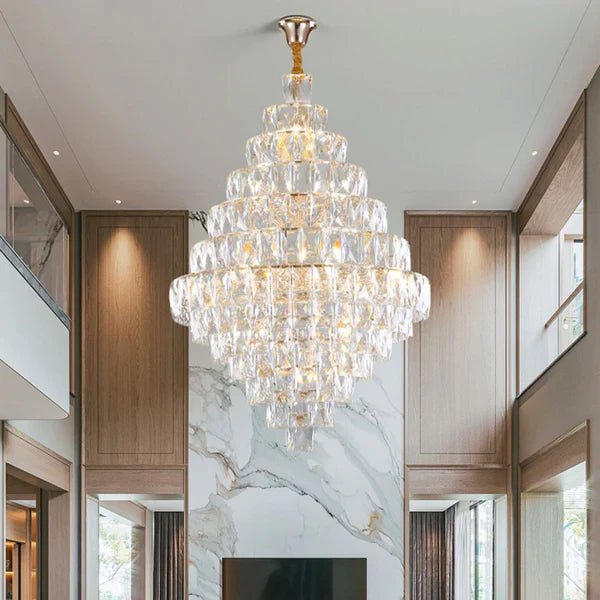 Extra Large Foyer Pure Crystal Ceiling Light Fixture Living Room Entrance Staircase Chandelier - D47.2"*H70.9"/ 42 LightsBlushlighting