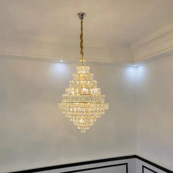 Extra Large Foyer Pure Crystal Ceiling Light Fixture Living Room Entrance Staircase Chandelier - D33.5"*H47.2"/ 25 LightsBlushlighting