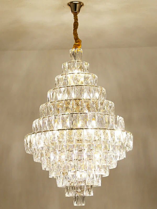 Extra Large Foyer Pure Crystal Ceiling Light Fixture Living Room Entrance Staircase Chandelier - D33.5"*H47.2"/ 25 LightsBlushlighting