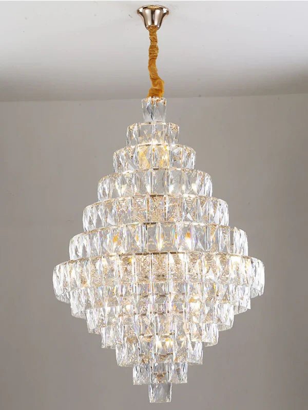 Extra Large Foyer Pure Crystal Ceiling Light Fixture Living Room Entrance Staircase Chandelier - D33.5"*H47.2"/ 25 LightsBlushlighting