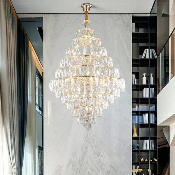 Extra Large Foyer Pure Crystal Ceiling Light Fixture Living Room Entrance Staircase Chandelier - D59.1"*H86.6"/ 75 LightsBlushlighting