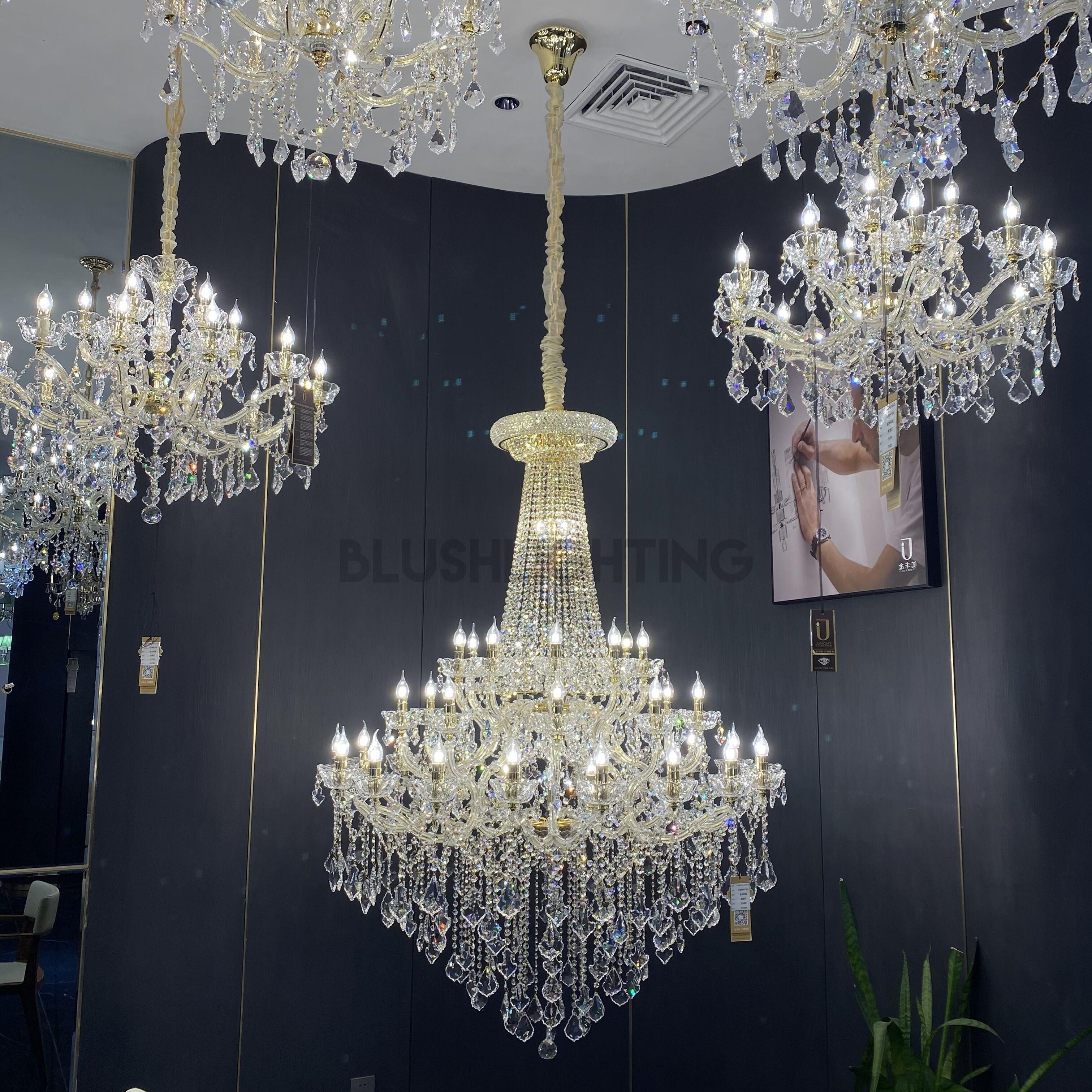 Extra Large French Candle Crystal Branch Chandelier for Foyer and Staircase - D31.5*H42.4"Warm LightBlushlighting