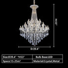 D39.4"*H53" crystal lighting-extra large/oversized/huge foyer candle branch crystal chandelier staircase ,hallway,coffee shop/restaurant chandelier clear crystal