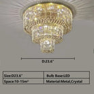 Extra Large Gold Flush Mount Crystal Light Round 3 - layers Decorative Living Room/Dining Room Light Fixture - D23.6"*H25.2"/31.5kgWarm LightBlushlighting