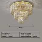 Extra Large Gold Flush Mount Crystal Light Round 3 - layers Decorative Living Room/Dining Room Light Fixture - D23.6"*H25.2"/31.5kgWarm LightBlushlighting