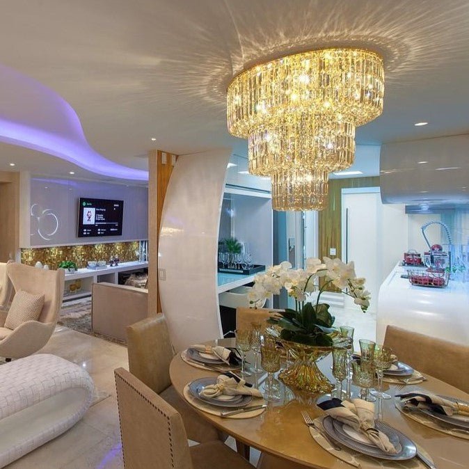 Extra Large Gold Flush Mount Crystal Light Round 3 - layers Decorative Living Room/Dining Room Light Fixture - D23.6"*H25.2"/31.5kgWarm LightBlushlighting