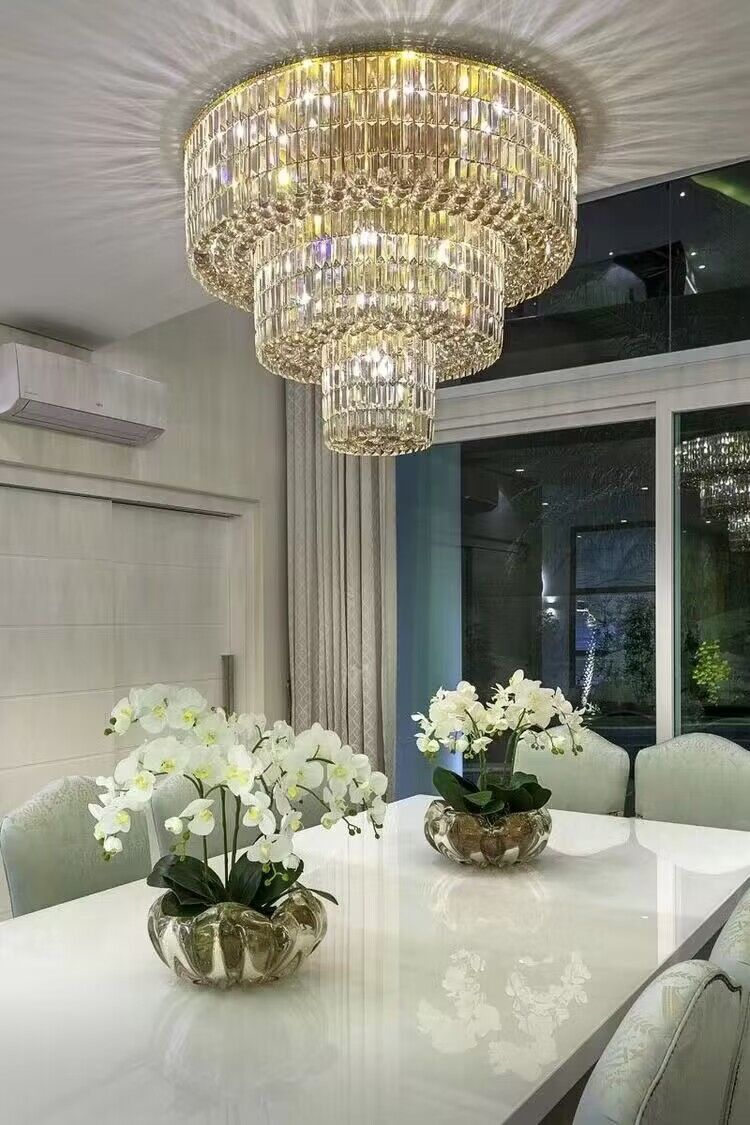 Extra Large Gold Flush Mount Crystal Light Round 3-layers Decorative Living Room/Dining Room Light Fixture-Chandeliers-Blushlighting-Blushlighting