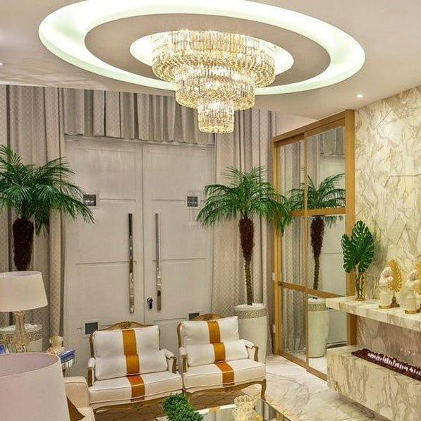 Extra Large Gold Flush Mount Crystal Light Round 3-layers Decorative Living Room/Dining Room Light Fixture-Chandeliers-Blushlighting-Blushlighting