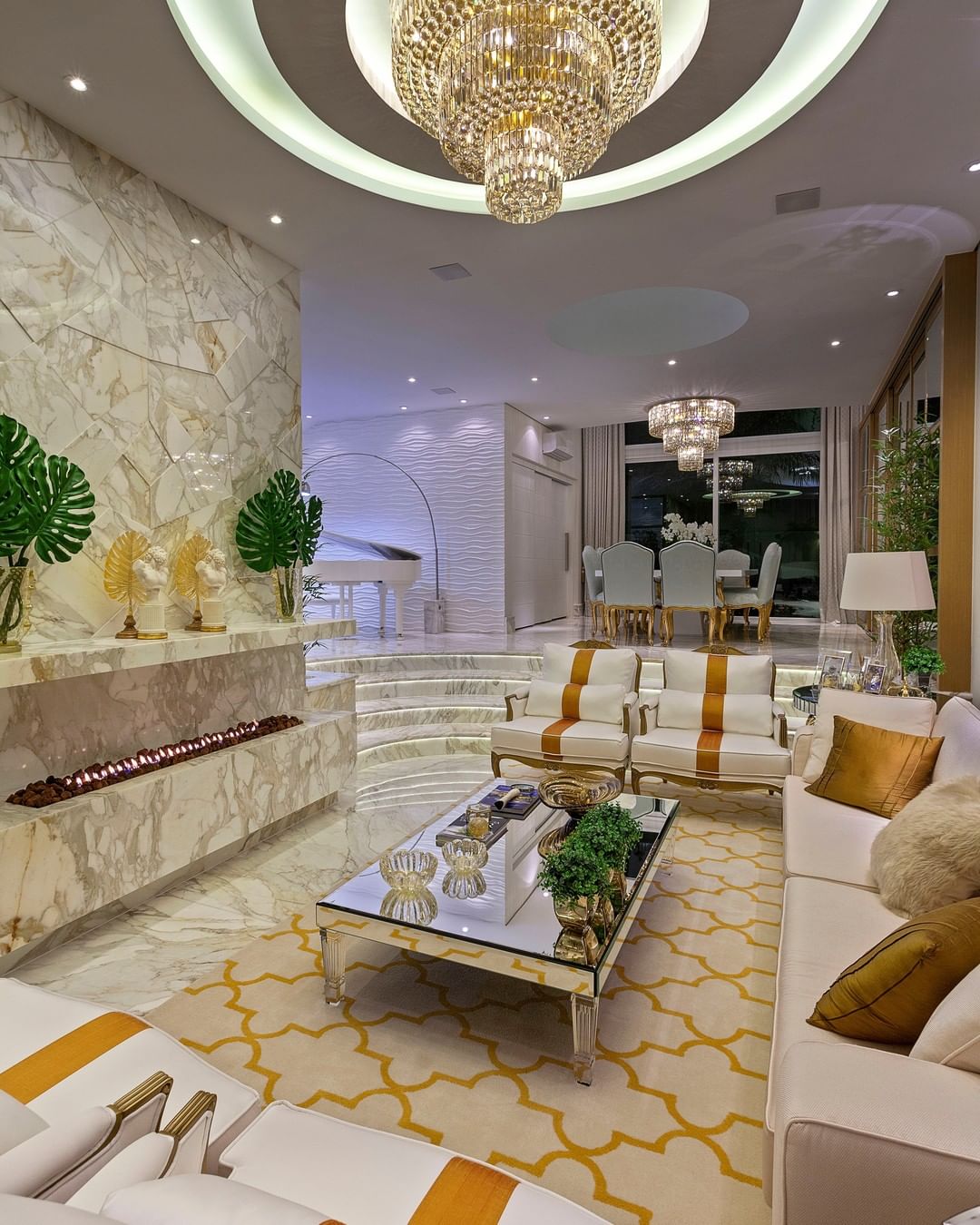 Extra Large Gold Flush Mount Crystal Light Round 3-layers Decorative Living Room/Dining Room Light Fixture-Chandeliers-Blushlighting-Blushlighting